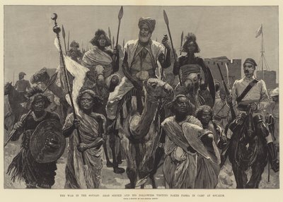 De oorlog in Soedan, Arabische sjeik en zijn volgelingen bezoeken Baker Pasha in kamp bij Souakim door Richard Caton Woodville junior